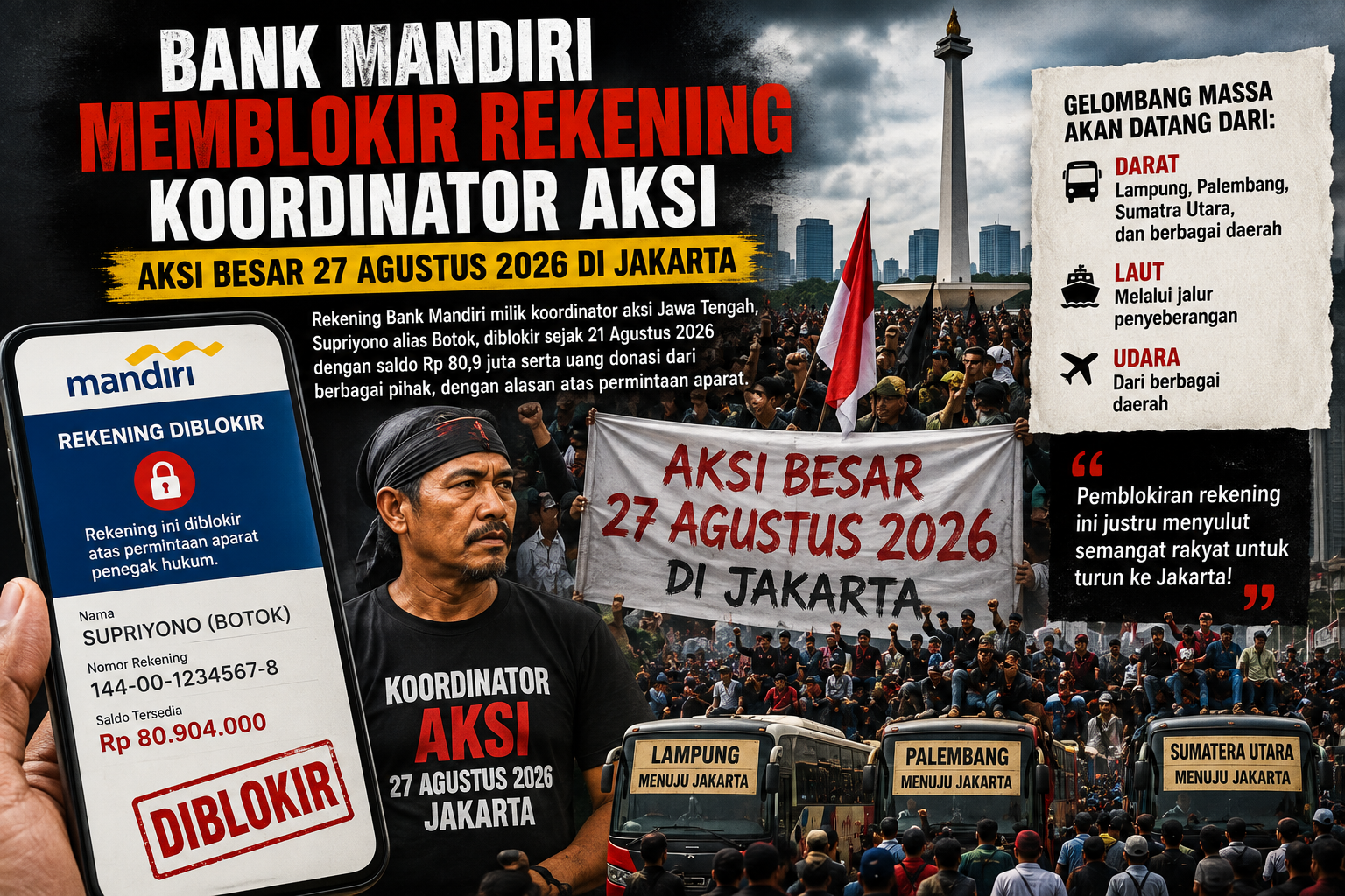 *Bank Mandiri Memblokir Rekening Koordinator Aksi  Aksi Besar 27 Agustus 2026 di Jakarta*