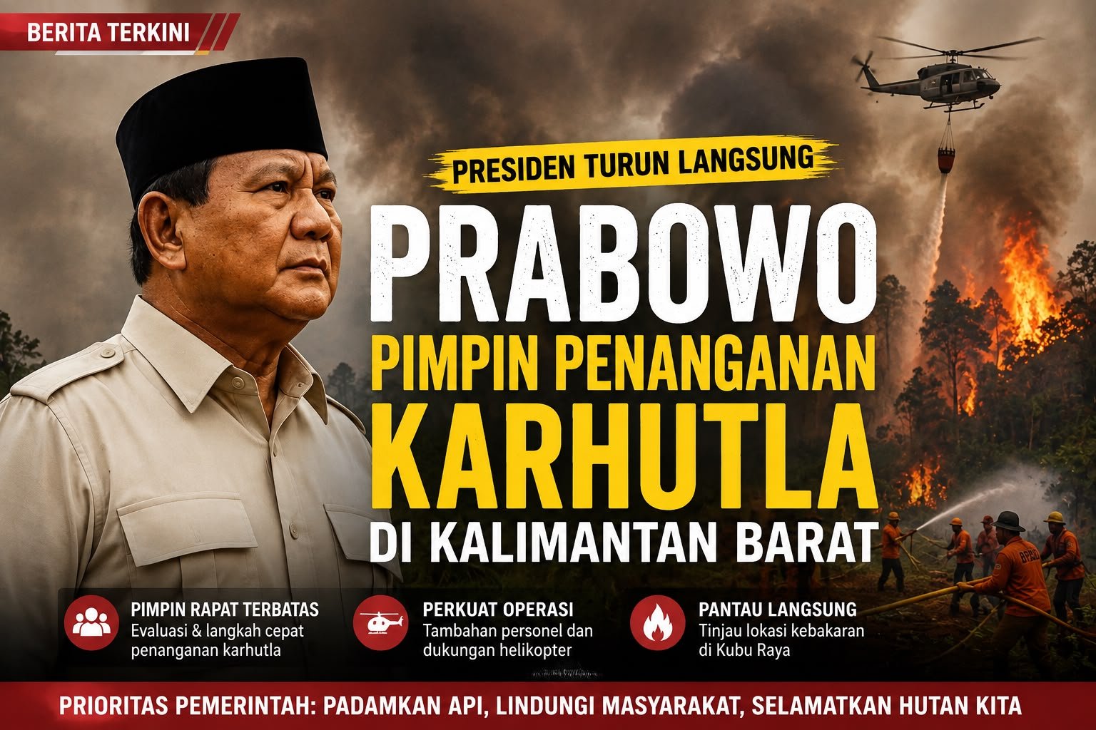 Prabowo Pimpin Langsung Penanganan Karhutla di Kalbar